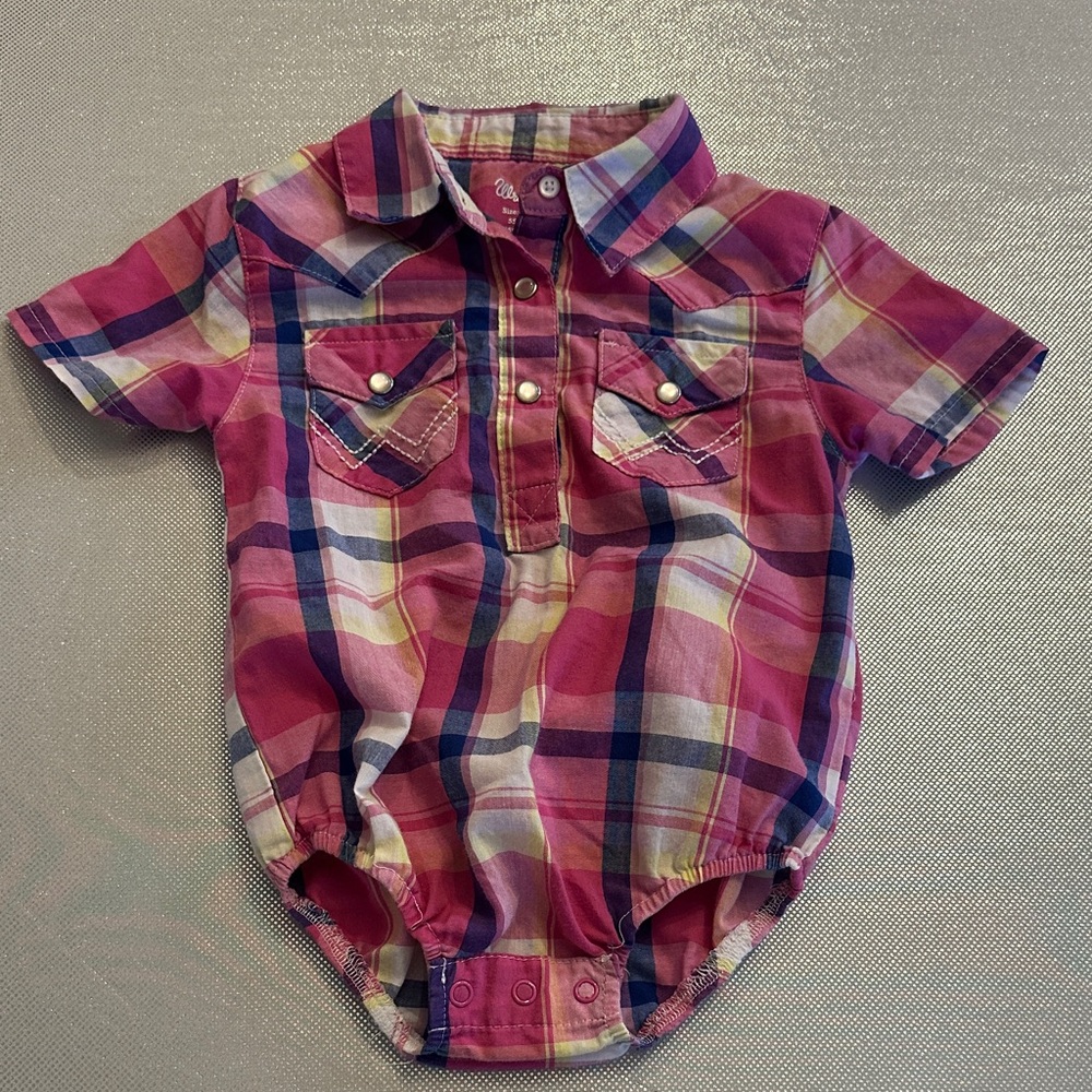 Wrangler Pink Plaid Button Down toddler shirt with snaps
